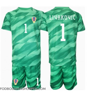Kroatien Dominik Livakovic #1 Målmand Udebanetrøje Børn EM 2024 Kortærmet (+ Korte bukser)